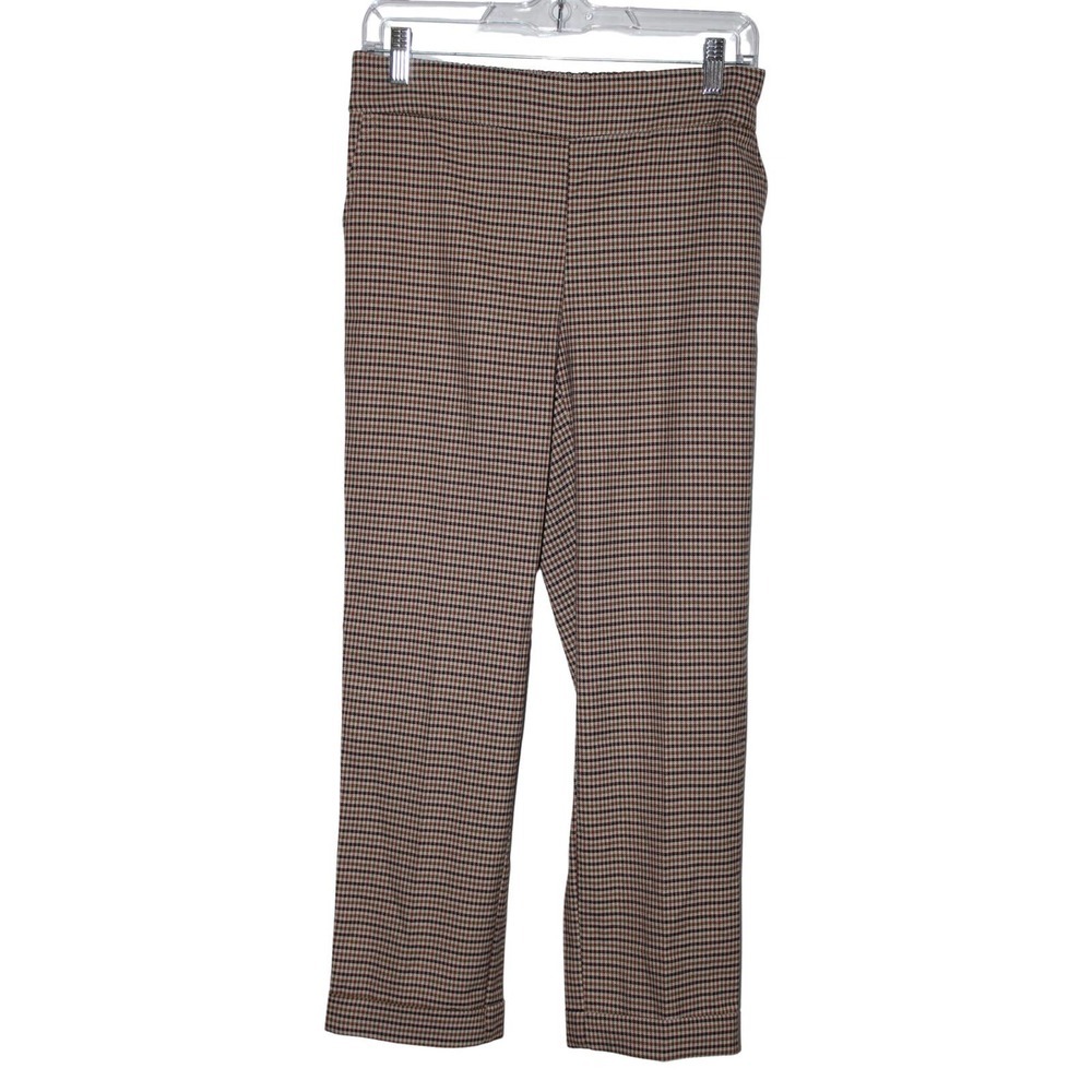 Women's Rachel Zoe White Tan Brown Black Checkered Straight Leg Pants Size 4 NWT